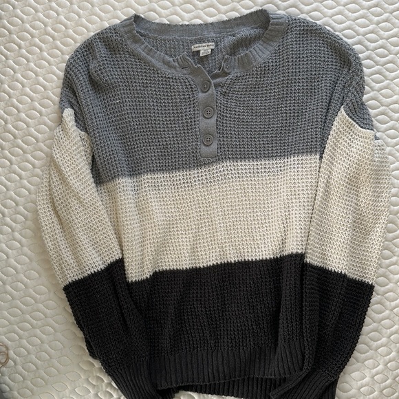 American Eagle Outfitters Sweaters - American Eagle Gray Striped Knit Sweater SM